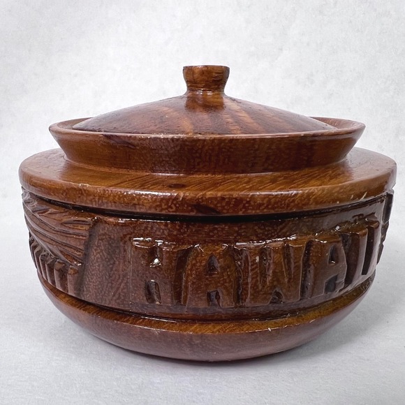 Vintage Hand Carved Wood Bowl with Lid Hawaii Souvenir Tiki Decor Philippines - Picture 1 of 16